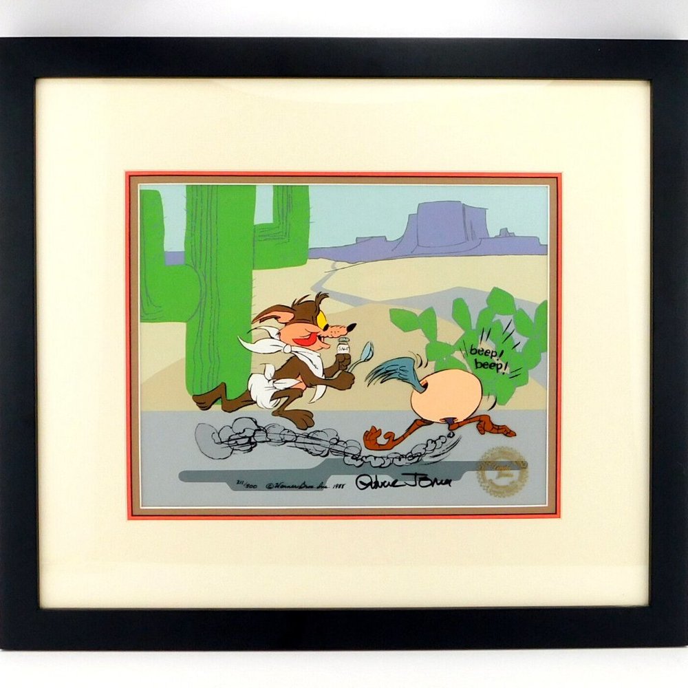 WILE COYOTE ROAD RUNNER Baby Chase Chuck Jones Signed Cel Limited Edition Art